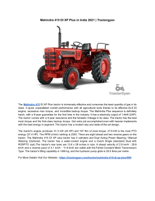 Mahindra 415 DI XP Plus in India 2021 | Tractorgyan