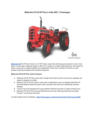 Mahindra 275 DI XP Plus in India 2021 | Tractorgyan
