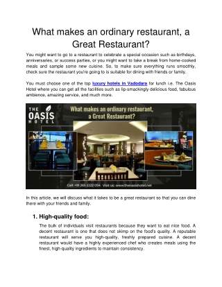 What makes an ordinary restaurant, a Great Restaurant