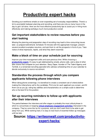 Productivity experts hacks