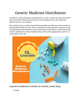 Generic Medicine Distributors