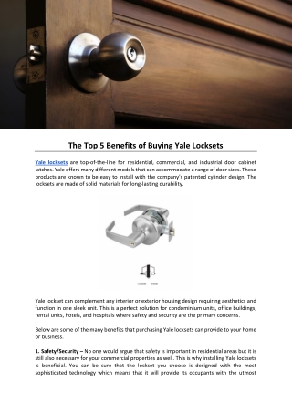 The Top 5 Benefits of Buying Yale Locksets