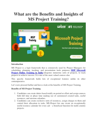 What are the Benefits and Insights of MS Project Training?