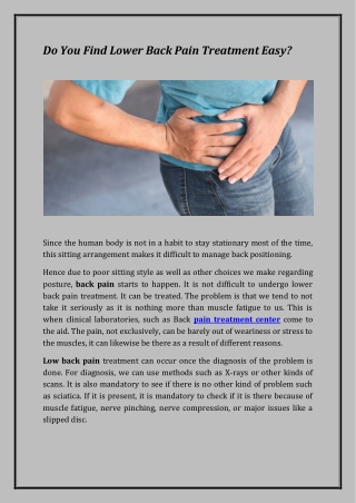 Do You Find Lower Back Pain Treatment Easy?