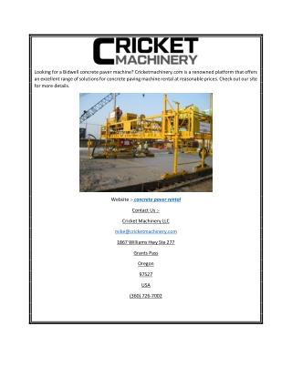 Concrete Paver Rental  Cricketmachinery.com