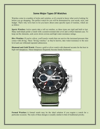 Some Major Types Of Watches