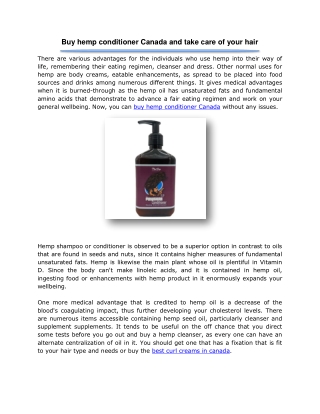 Buy hemp conditioner Canada and take care of your hair