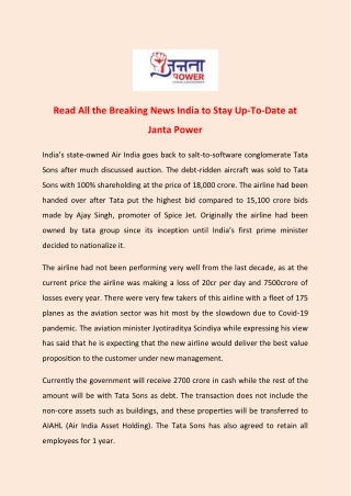 Read All The Breaking News India to Stay Up-To-Date at Janta Power