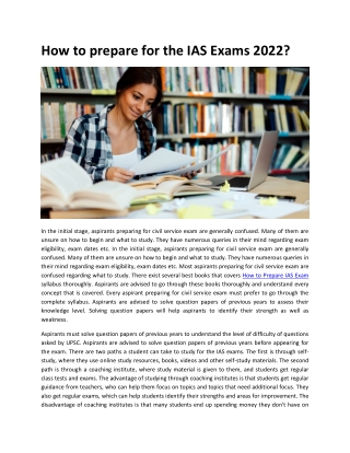 How to prepare for the IAS Exams 2022