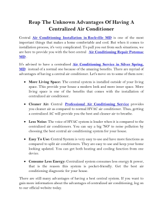 Reap The Unknown Advantages Of Having A Centralized Air Conditioner