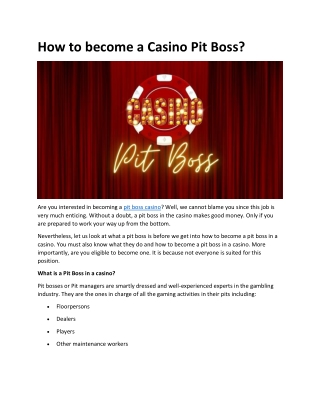 How to become a Casino Pit Boss