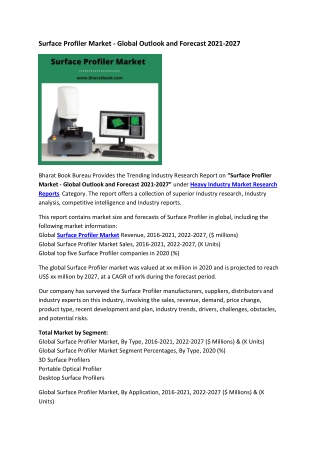 Surface Profiler Market - Global Outlook and Forecast 2021-2027