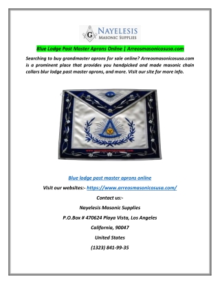 Blue Lodge Past Master Aprons Online | Arreosmasonicosusa.com