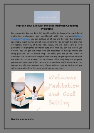Improve Your Life with the Best Wellness Coaching Programs