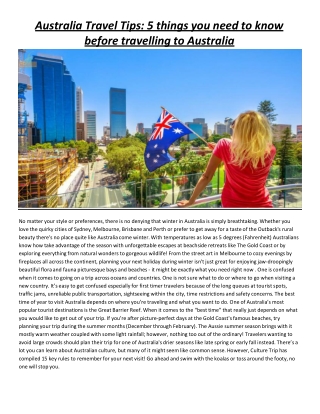 Australia Travel Tips 5 things you need to know before travelling to Australia