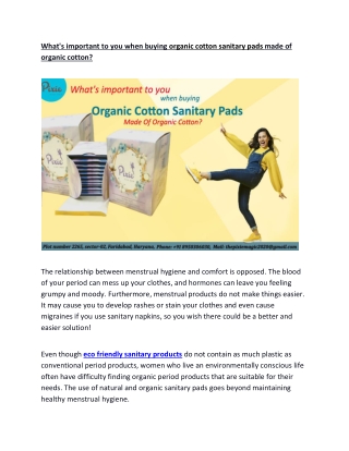 Importance of organic cotton sanitary pads made of organic cotton