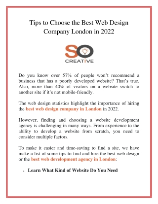 Tips to Choose the Best Web Design Company London in 2022
