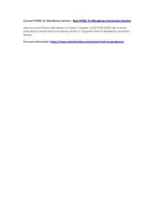 Convert HTML To Wordpress Service - Best HTML To Wordpress Conversion Service