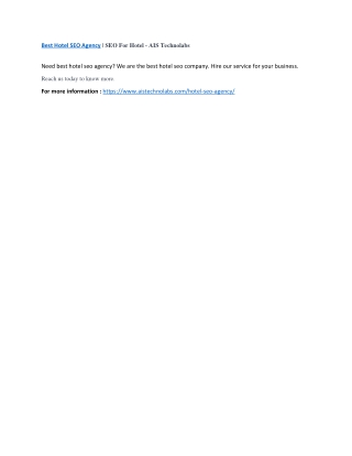 SEO For Hotel - AIS Technolabs