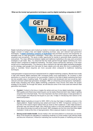 What are the trendy lead generation techniques used by digital marketing companies in 2021