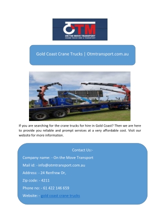 Gold Coast Crane Trucks  Otmtransport.com.au-converted