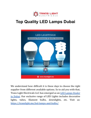 Top Quality LED Lamps Dubai