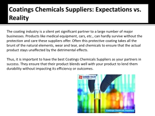 Coatings Chemicals Suppliers-Expectations vs. Reality