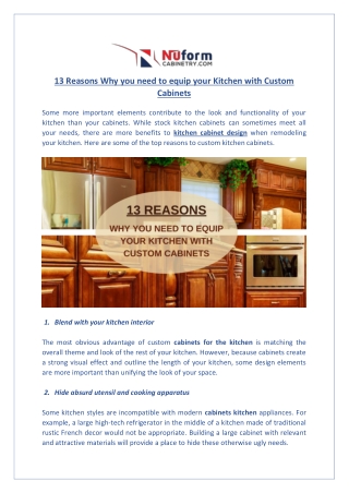 13 Reasons Why you need to equip your Kitchen with Custom Cabinets