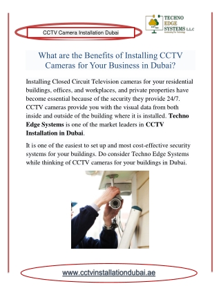 What are the Benefits of Installing CCTV Cameras for Your Business in Dubai?