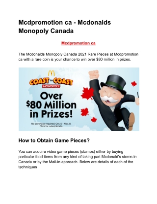 Mcdpromotion - Mcdonalds Monopoly Canada 2021