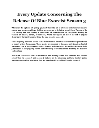 Every Update Concerning The Release Of Blue Exorcist Season 3