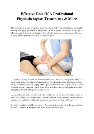 Effective Role Of A Professional Physiotherapist: Treatments & More