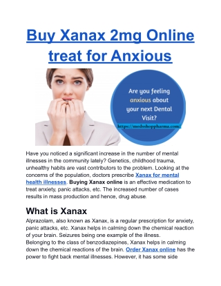 Buy Xanax 2mg Online treat for Anxious