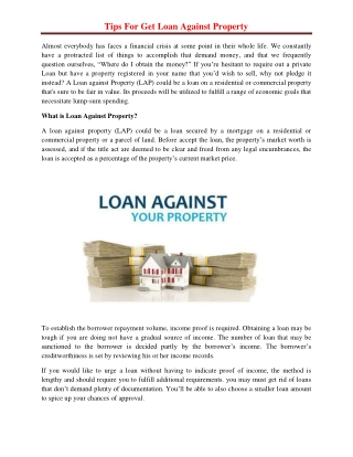 Tips For Get Loan Against Property