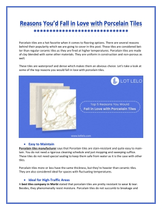 Reasons to Choose Porcelain Tiles