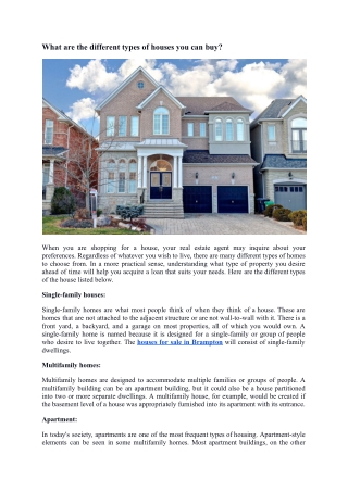 What are the different types of houses you can buy