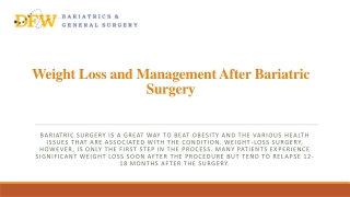 Weight Loss and Management After Bariatric Surgery