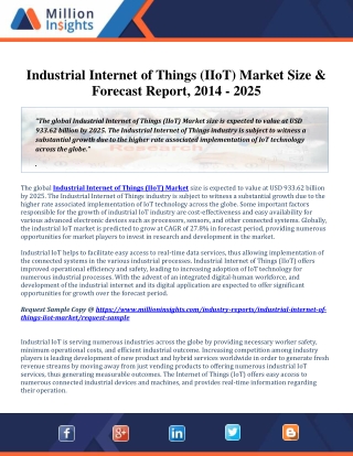 Industrial Internet of Things (IIoT) Market Size & Forecast Report, 2014-2025