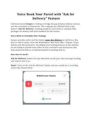 Voice Book Your Parcel with Ask for Delivery Feature