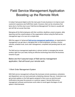 Field Service Management Application Boosting up the Remote Work