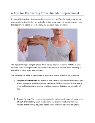 6 Tips for Recovering From Shoulder Replacement - JaipurJoints