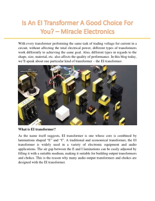 Is An EI Transformer A Good Choice For You? – Miracle Electronics