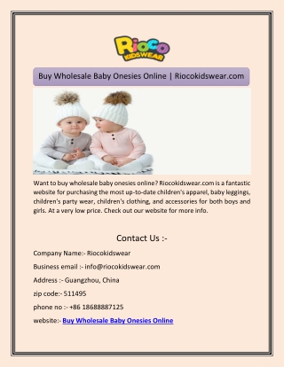 Buy Wholesale Baby Onesies Online | Riocokidswear.com