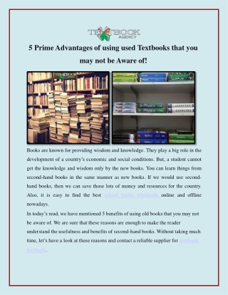 5 Prime Advantages of using used Textbooks that you may not be Aware of!