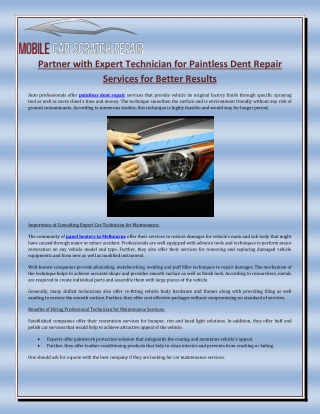 Partner with Expert Technician for Paintless Dent Repair Services for Better Results