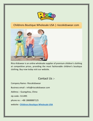 Childrens Boutique Wholesale USA | riocokidswear.com