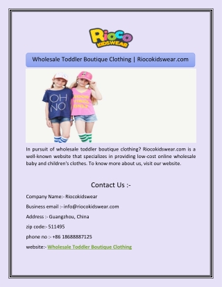 Wholesale Toddler Boutique Clothing | Riocokidswear.com