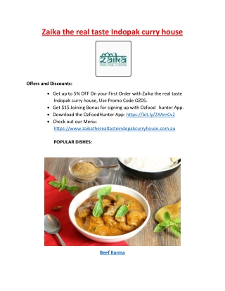 5% Off - Zaika Indian Restaurant Campbelltown Menu, NSW