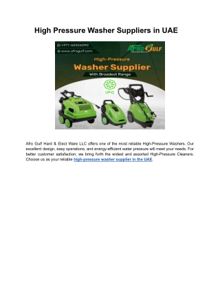 High Pressure Washer Suppliers in UAE