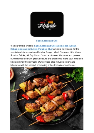 5% Off - Fab's Kebab and Grill Menu Surfers Paradise,QLD